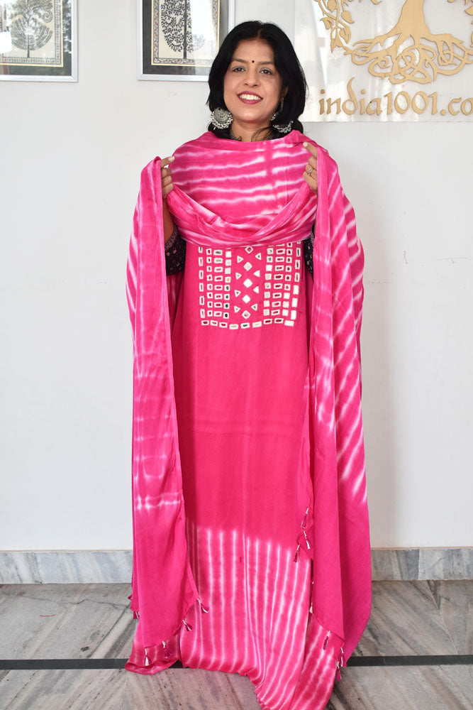 Shibori & Kutch Mirror Work Modal silk suit