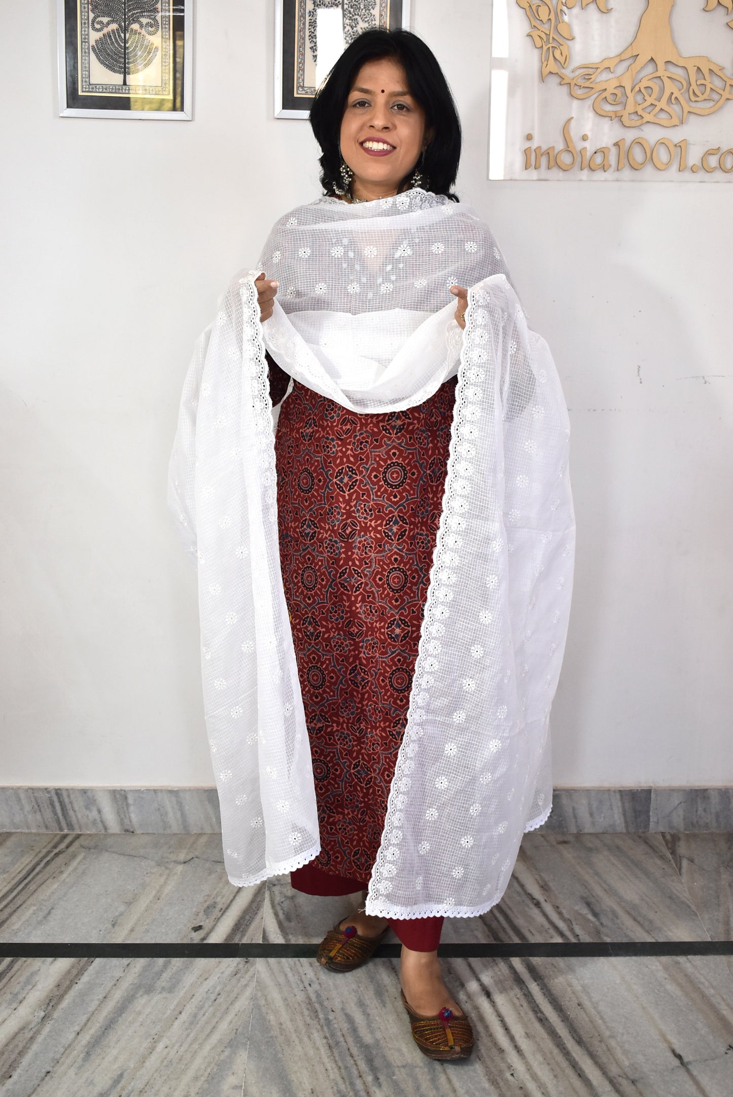 Gorgeous Self Embroidered Kota Doria Dupatta