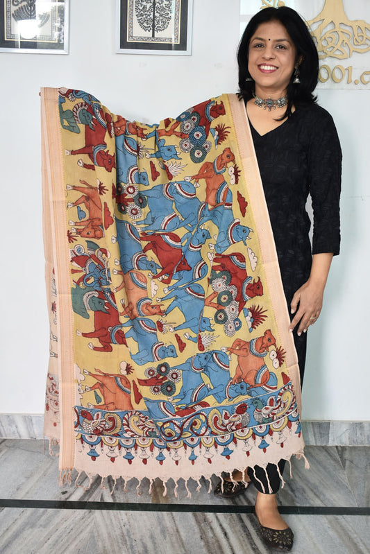 Beautiful Mangalgiri Cotton Pen Kalamkari Dupatta