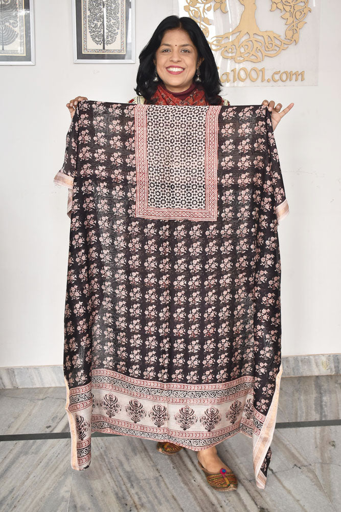 Handwoven Maheshwari kurta fabric with Bagh Hand block print