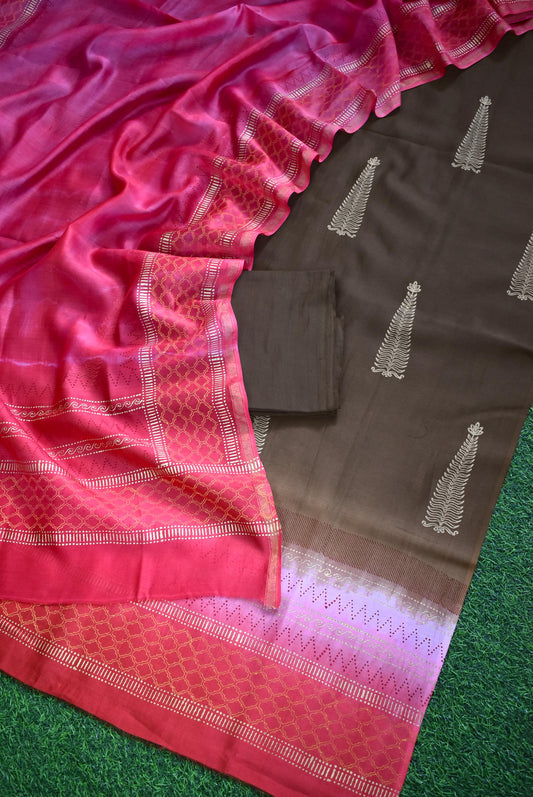 Premium Maheshwari suit with Chanderi Dupatta - Discharge & Khadi block print - no 3