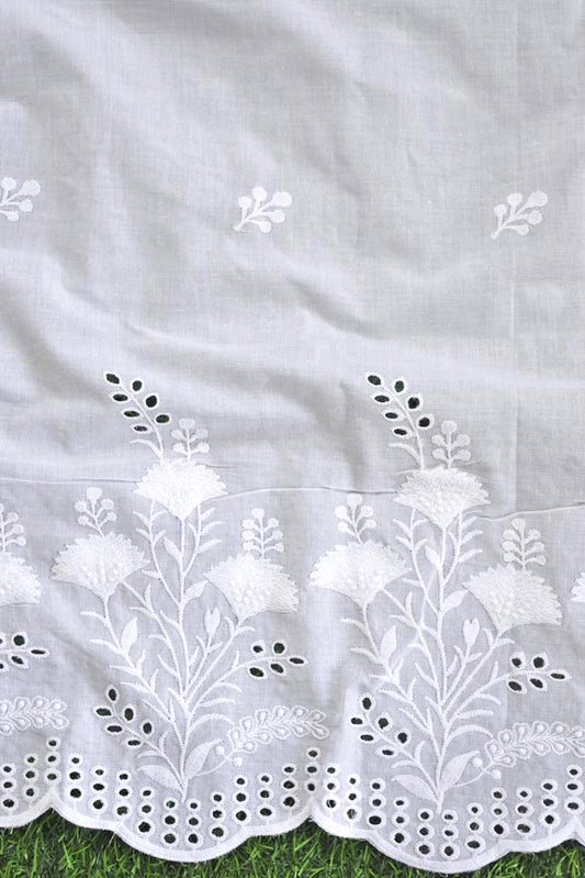 Beautiful cotton ( bottom) fabric with schiffli work & embroidery - 2.5 mtrs - color White - dyeable