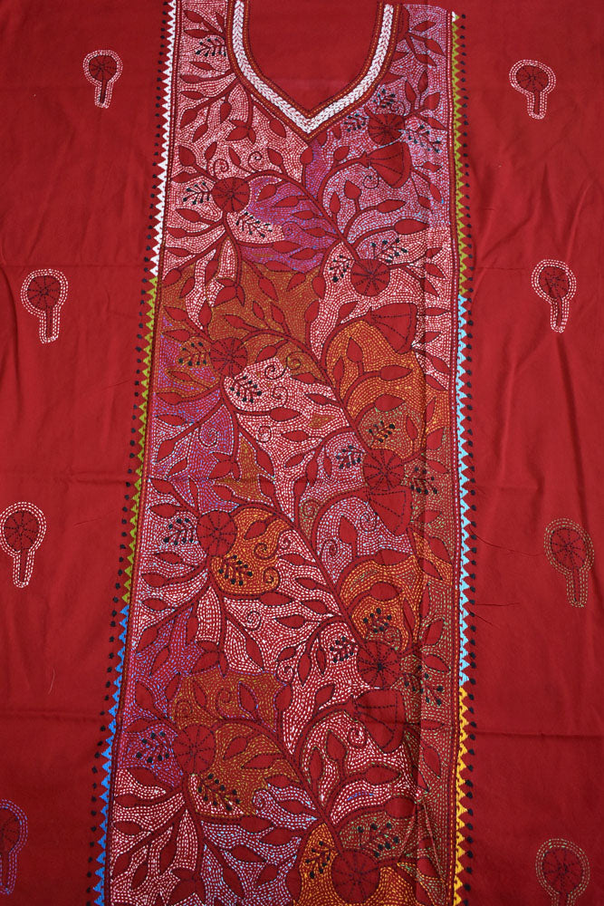 Hand Embroidered Kantha work cotton kurta fabric