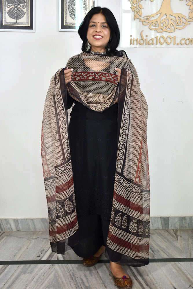 Hand Block Printed Kota Doria Cotton Dupatta