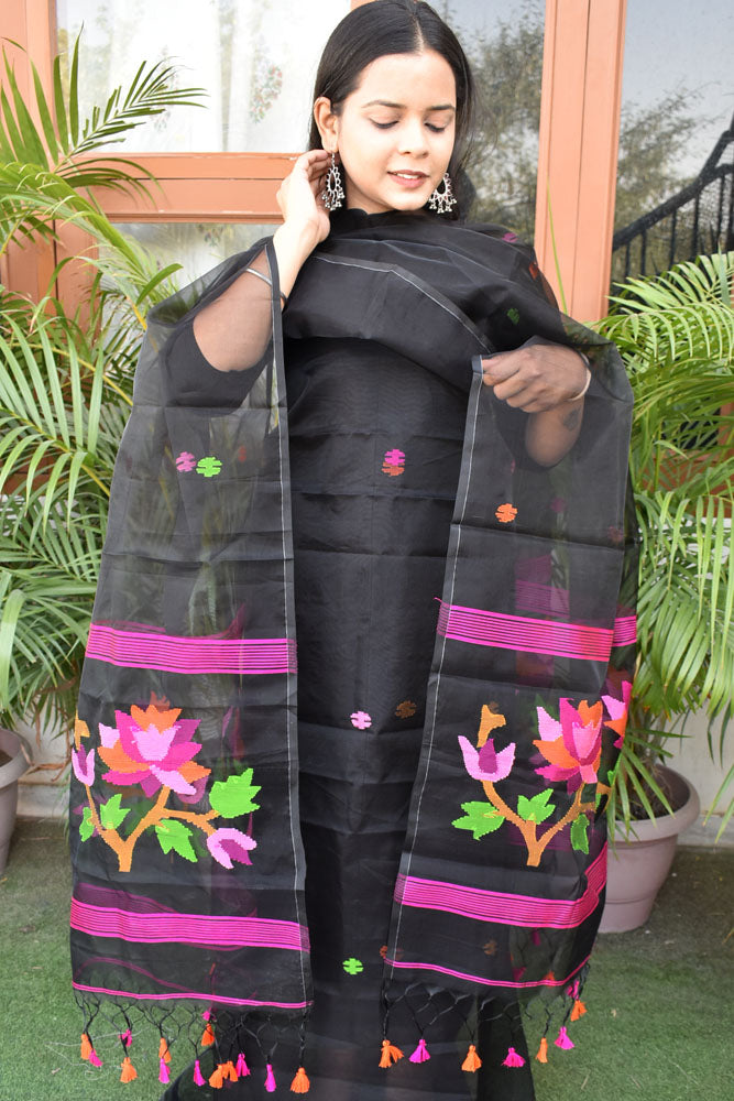 Kalakriti : Beautiful Hand Woven Muslin Jamdani Kurta Fabric & Dupatta set