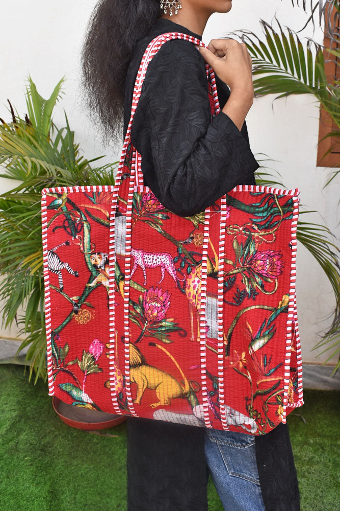 HANDCRAFTED SANGANERI QUILTED COTTON TOTE BAG