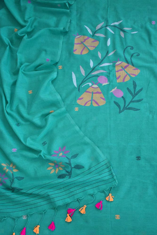 Kalakriti : Beautiful Hand Woven Soft Cotton Jamdani Kurta Fabric & Dupatta set