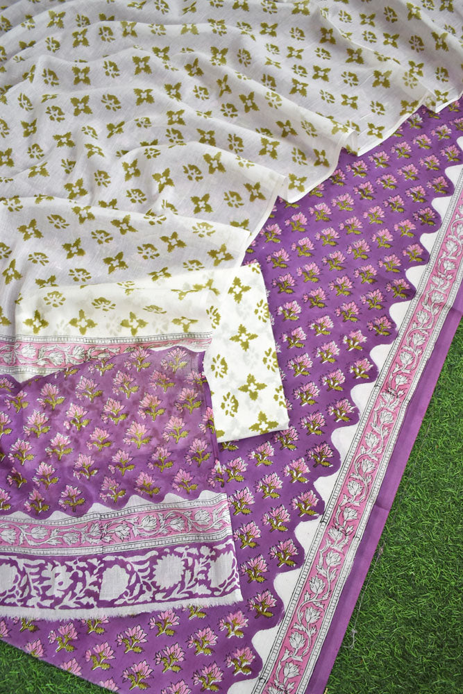 Hand Block Printed Cotton unstitched suit fabric with Soft Cotton dupatta