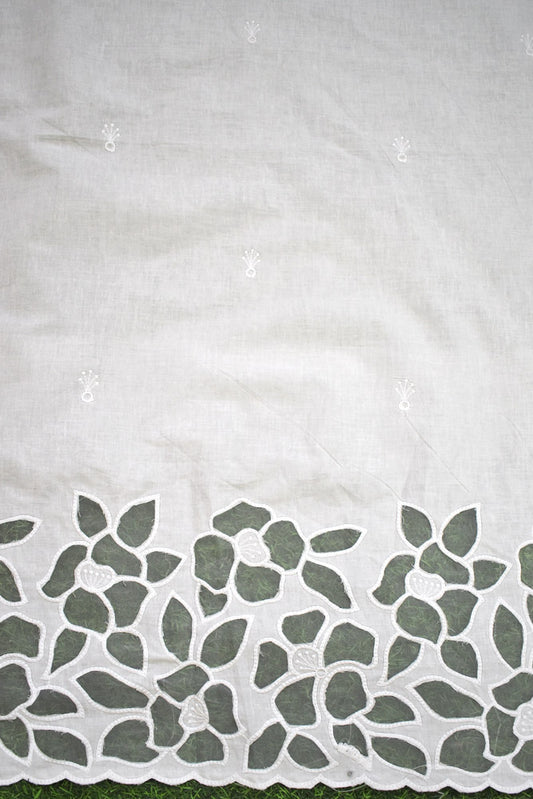 Beautiful cotton ( bottom) fabric with cut work & embroidery - 2.5 mtrs - color White - dyeable