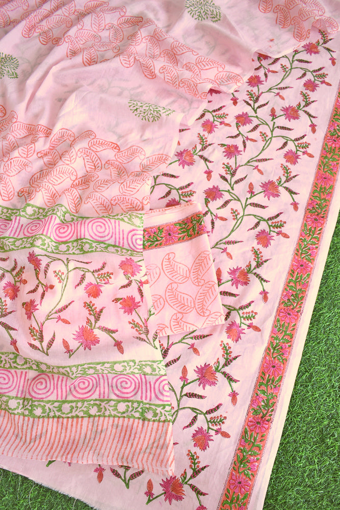 Hand Block Printed Cotton unstitched suit fabric with Soft Cotton dupatta