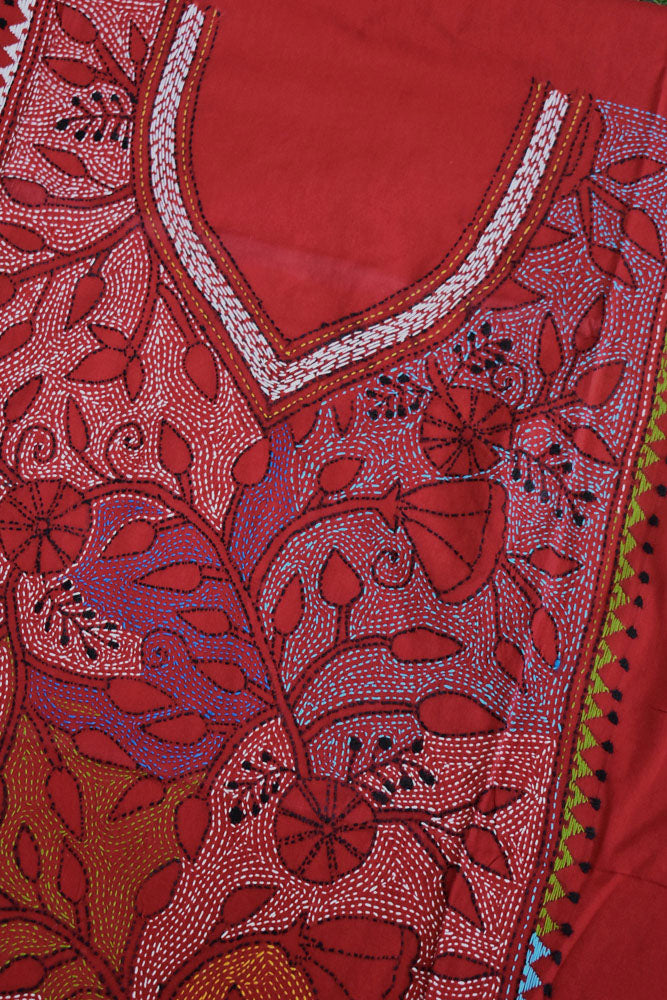 Hand Embroidered Kantha work cotton kurta fabric