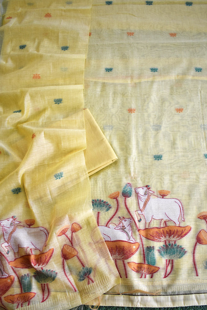 Beautiful  Banarasi Chanderi cotton silk unstitched suit fabric with Woven Pichwai motifs