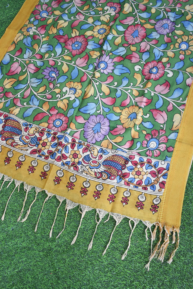 Beautiful Bangalore Cotton Silk Hand Painted Kalamkari Dupatta