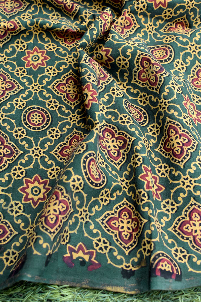 Ajrakh Hand Block Printed Cotton Cut ( blouse) Fabric