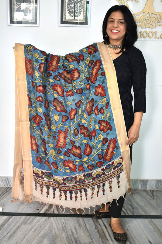 Beautiful Bangalore Cotton Silk Hand Painted Kalamkari Dupatta