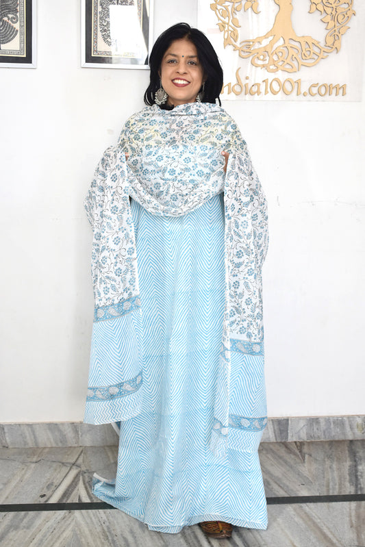 Hand Block Printed Cotton unstitched suit fabric with Soft Cotton dupatta