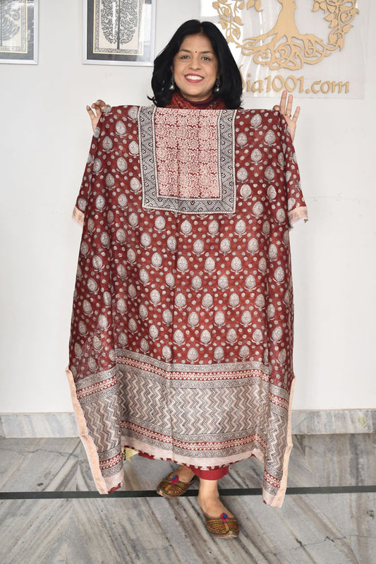 Handwoven Maheshwari kurta fabric with Bagh Hand block print