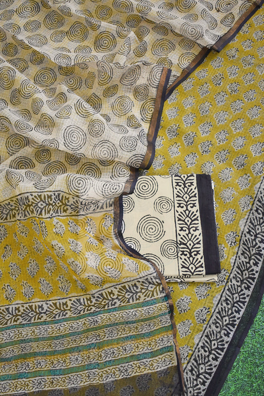 Beautiful Kota Doria cotton suit with Hand Block print