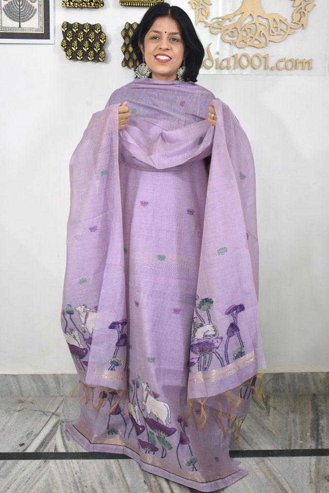 Beautiful  Banarasi Chanderi cotton silk unstitched suit fabric with Woven Pichwai motifs