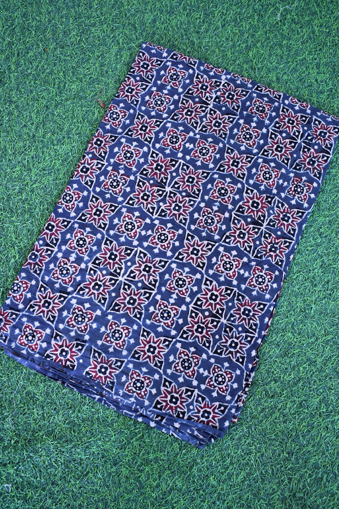 Ajrakh Hand Block Printed Cotton Fabric - 2.5 & 3 mtr option