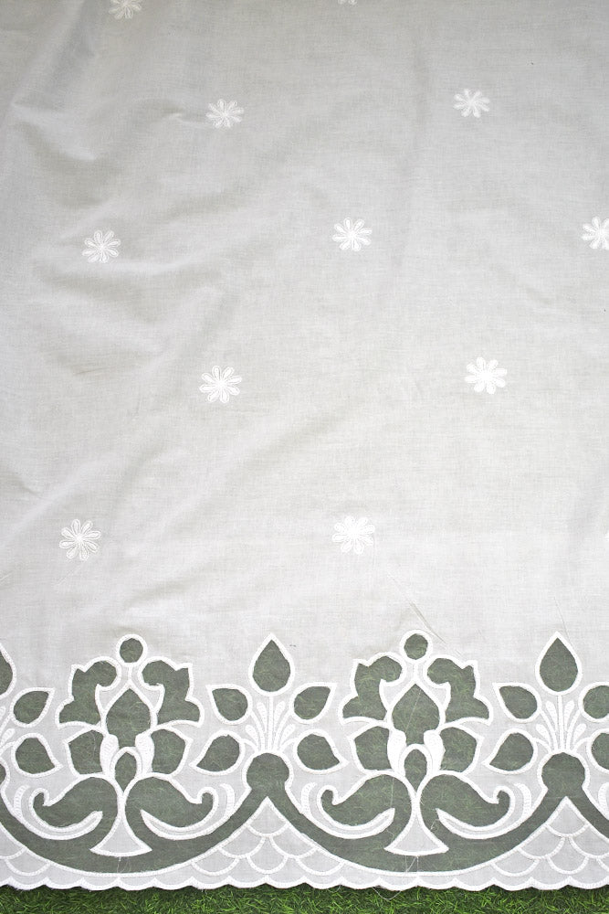 Beautiful cotton ( bottom) fabric with cut work & embroidery - 2.5 mtrs - color White - dyeable