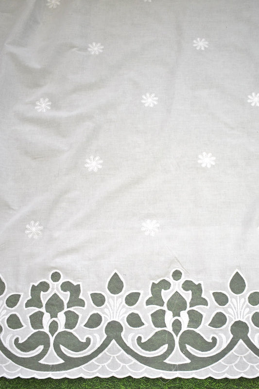 Beautiful cotton ( bottom) fabric with cut work & embroidery - 2.5 mtrs - color White - dyeable