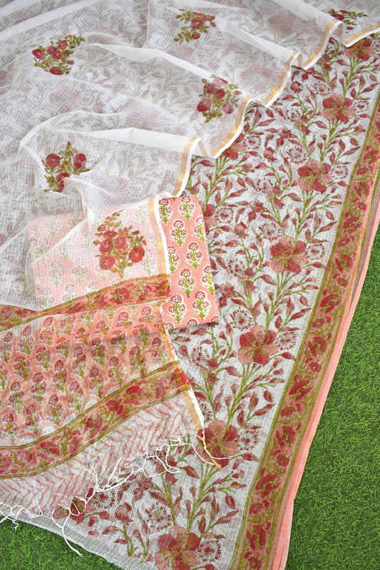 Beautiful Kota Doria cotton suit with Block print