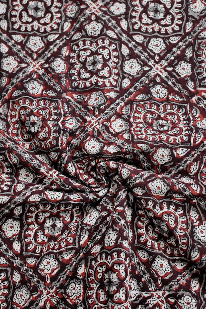 Beautiful Natural Jahota Hand Block Printed Pure Cotton  Fabric ( 2.5 mtrs cut)