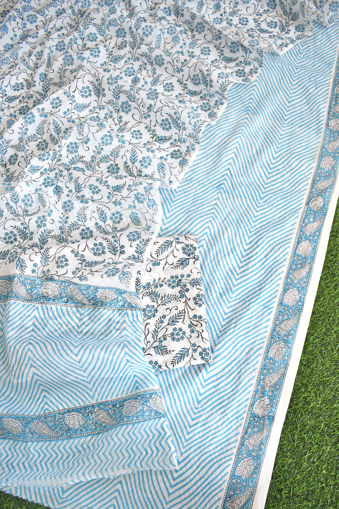 Hand Block Printed Cotton unstitched suit fabric with Soft Cotton dupatta