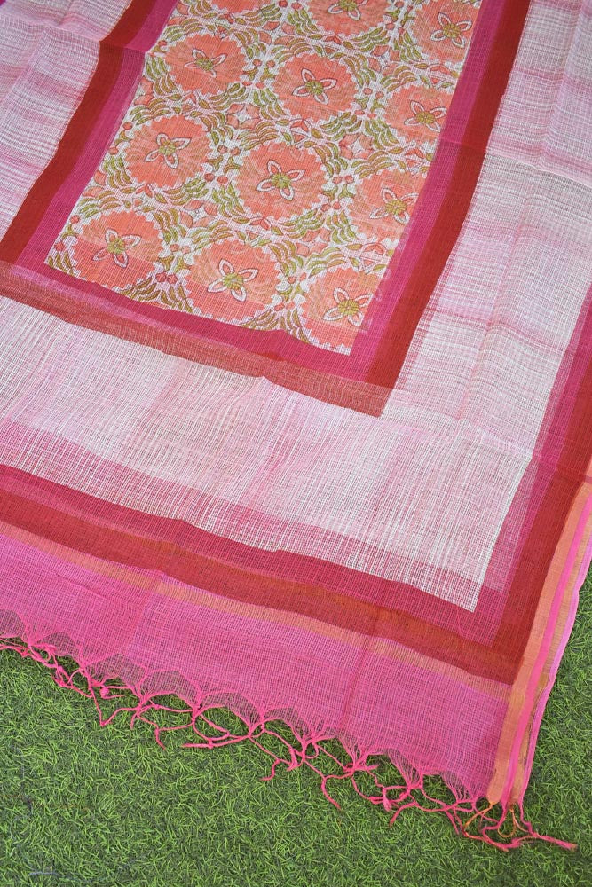 Hand Block Printed & Brush painted  Kota Doria Cotton Dupatta