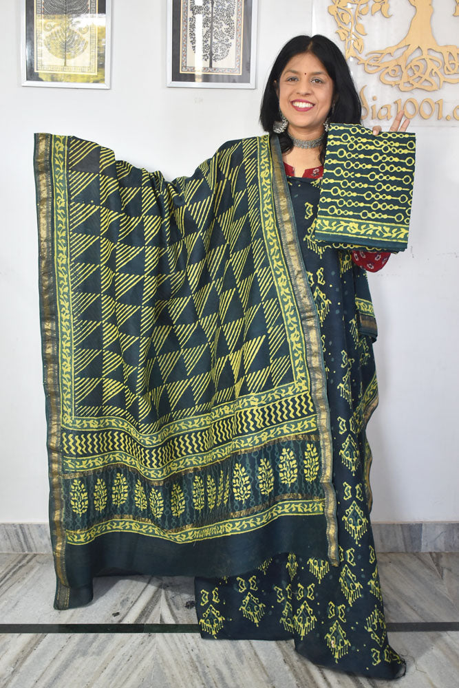 Beautiful Jahota Hand Block Printed Maheshwari Silk Cotton set with Bottom