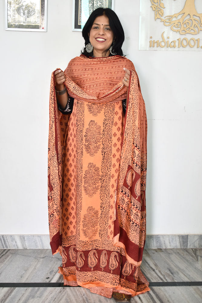 Bagh Hand Block Printed unstitched 3 pc Modal silk suit fabric from MP