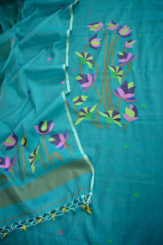 Kalakriti : Beautiful Hand Woven Muslin Jamdani Kurta Fabric & Dupatta set