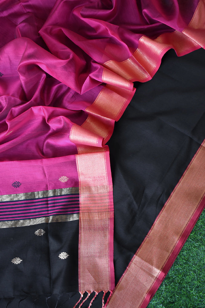 Elegant Handwoven Pure Maheshwari Silk cotton kurta fabric & dupatta set with woven borders and bootis