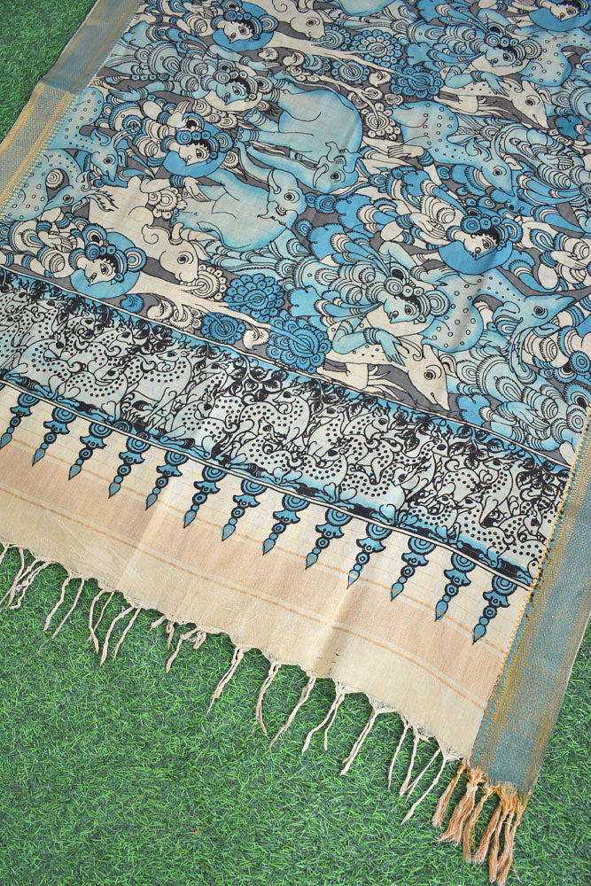 Beautiful Bangalore Cotton Silk Hand Painted Kalamkari Dupatta