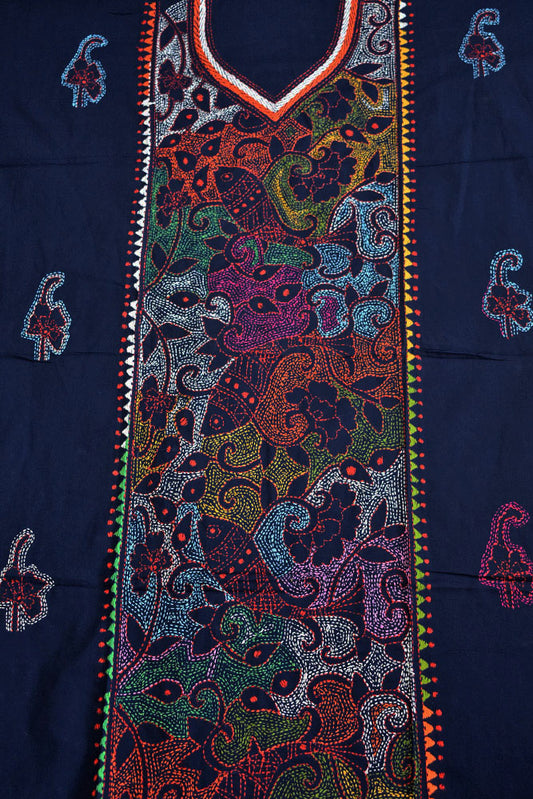 Hand Embroidered Kantha work cotton kurta fabric