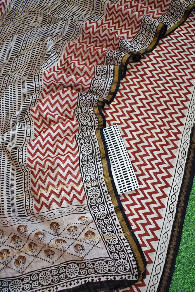 Beautiful Hand Block Printed Chanderi unstitched suit fabric