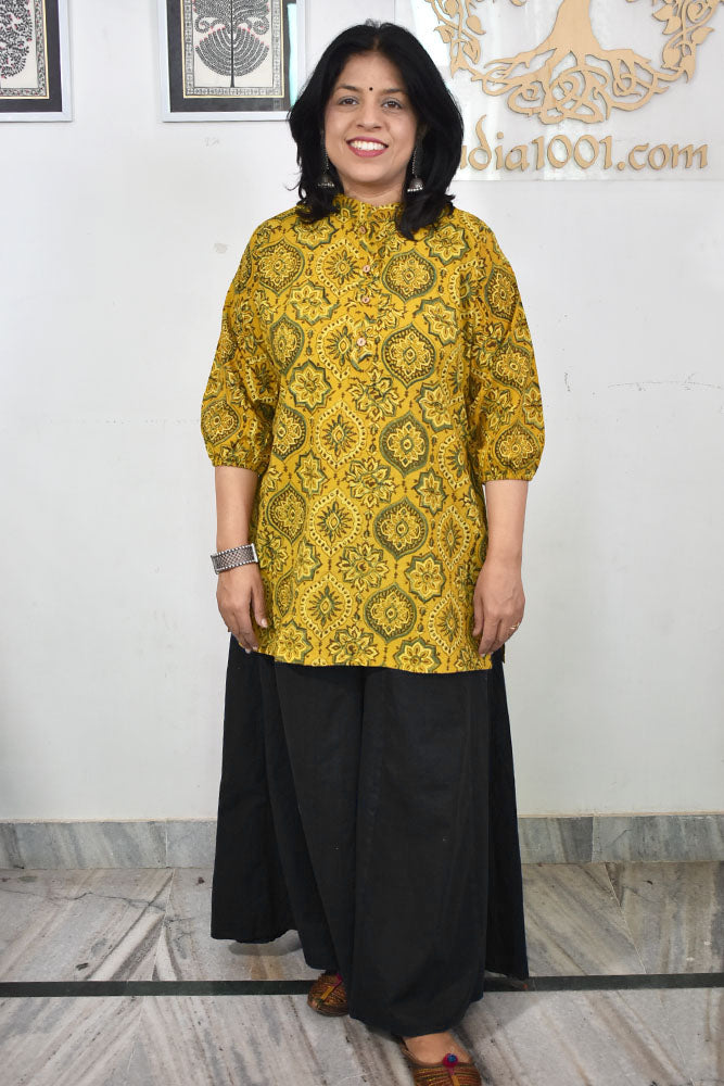 Beautiful Hand Block Printed Ajrakh cotton Short kurta, Size 38 to 44 ( all sizes)