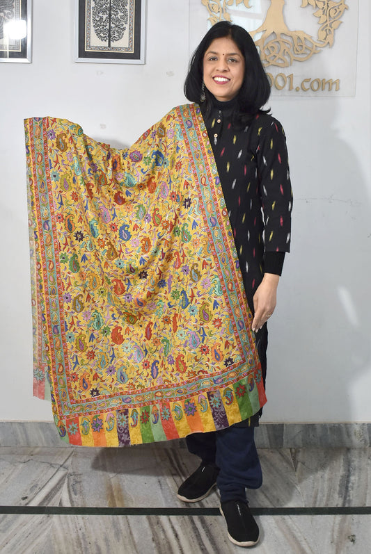 Beautiful Kalamkari Kashmiri shawl / stole with Aari Work