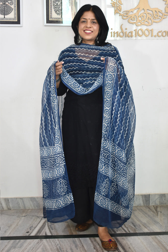 Hand Block Printed Kota Doria Cotton Dupatta