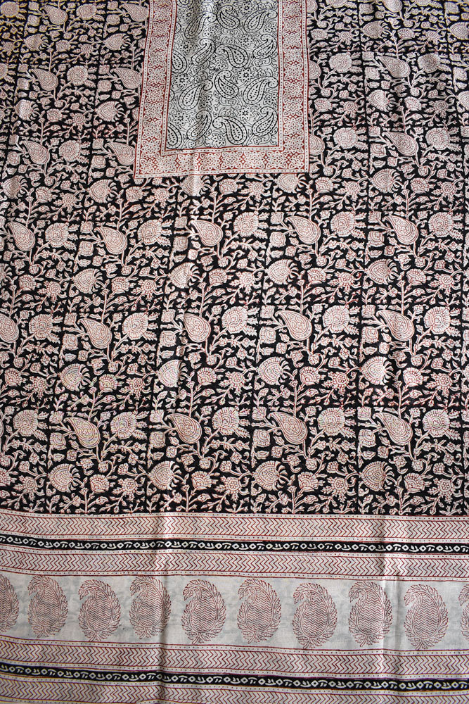 Handwoven Maheshwari kurta fabric with Bagh Hand block print