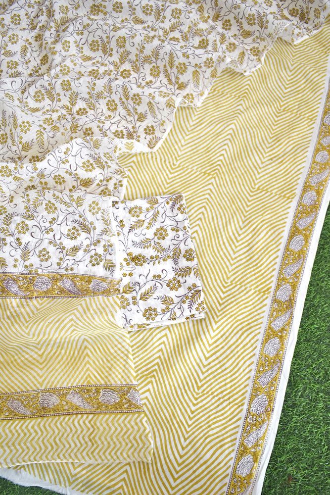 Hand Block Printed Cotton unstitched suit fabric with Soft Cotton dupatta