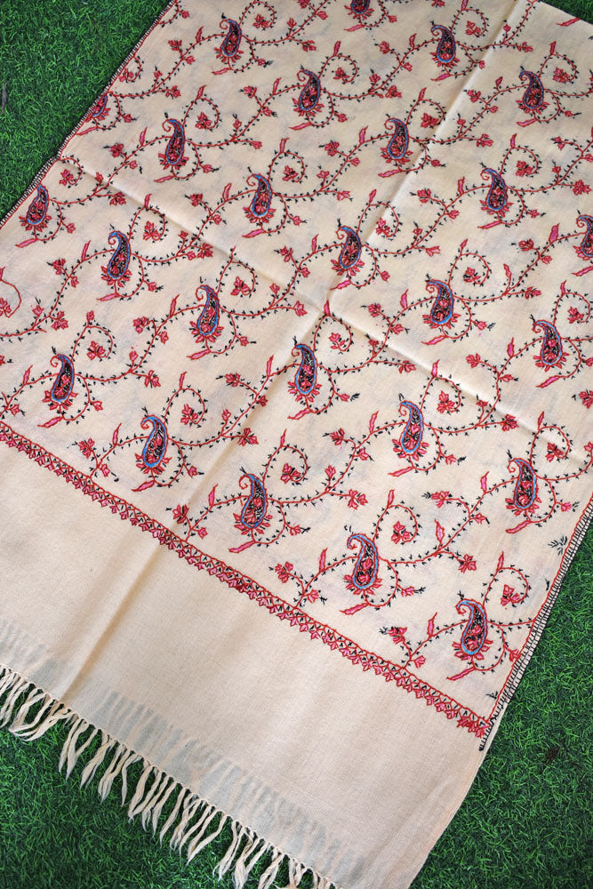 Intricate Jaal work Kashmiri Sozni Hand Embroidery Woolen Stole