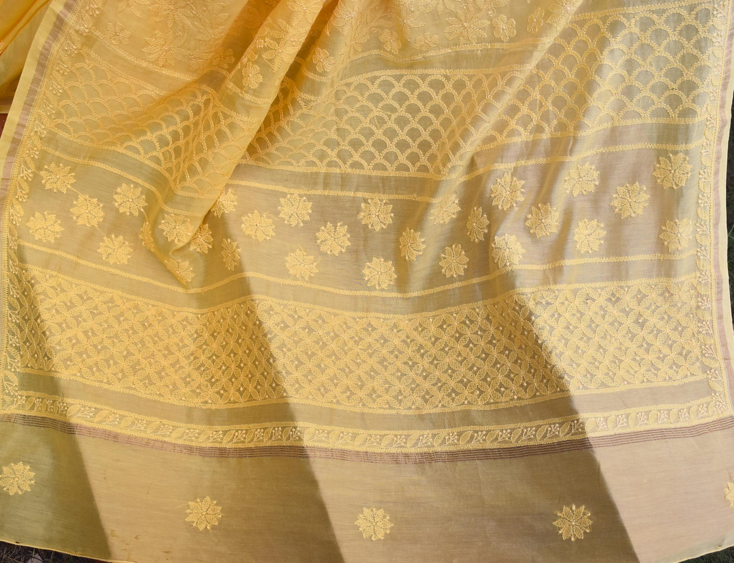 Elegant Ombre-Dyed Chanderi Silk Cotton Saree with Lucknowi Chikankari work