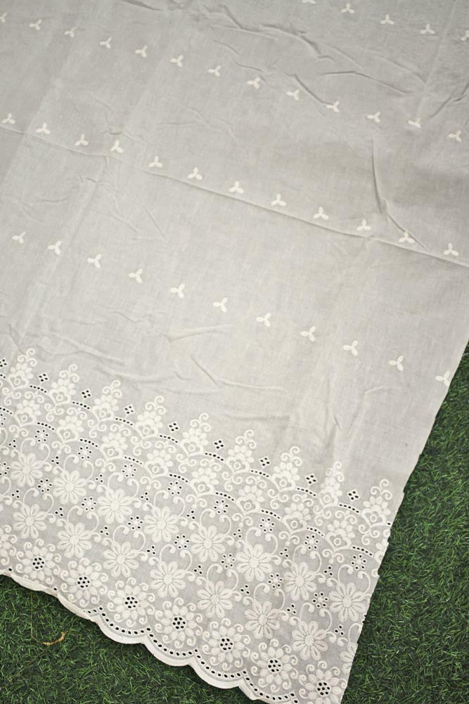 Beautiful cotton ( bottom) fabric with schiffli work & embroidery - 2.5 mtrs - color Dark Cream - dyeable