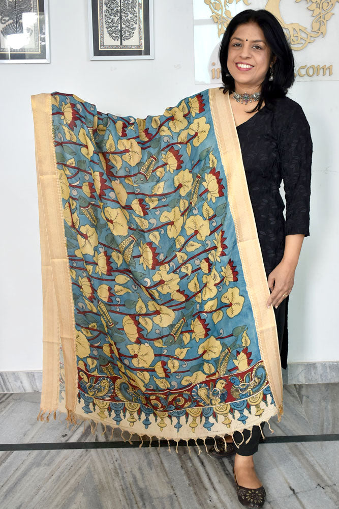 Beautiful Bangalore Cotton Silk Hand Painted Kalamkari Dupatta