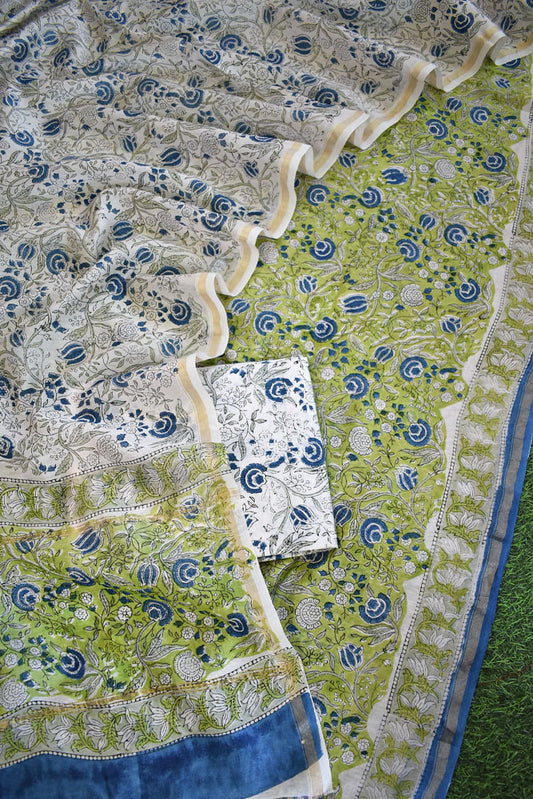 Beautiful Hand Block Printed Chanderi unstitched suit fabric