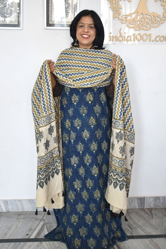 Elegant Hand Block Printed Ajrakh Cotton Unstitched suit fabric