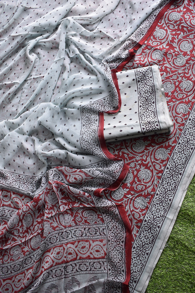 Classic Bagh Block Printed unstitched suit fabric with chiffon dupatta