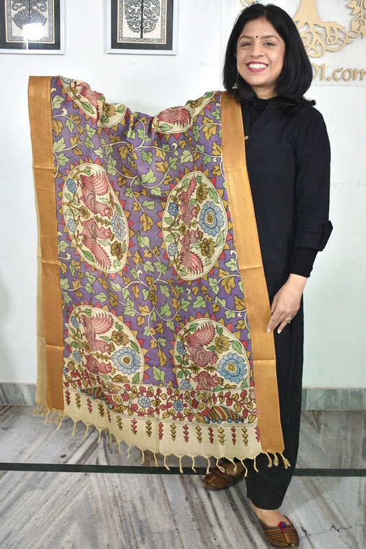 Beautiful Bangalore Cotton Silk Hand Painted Kalamkari Dupatta